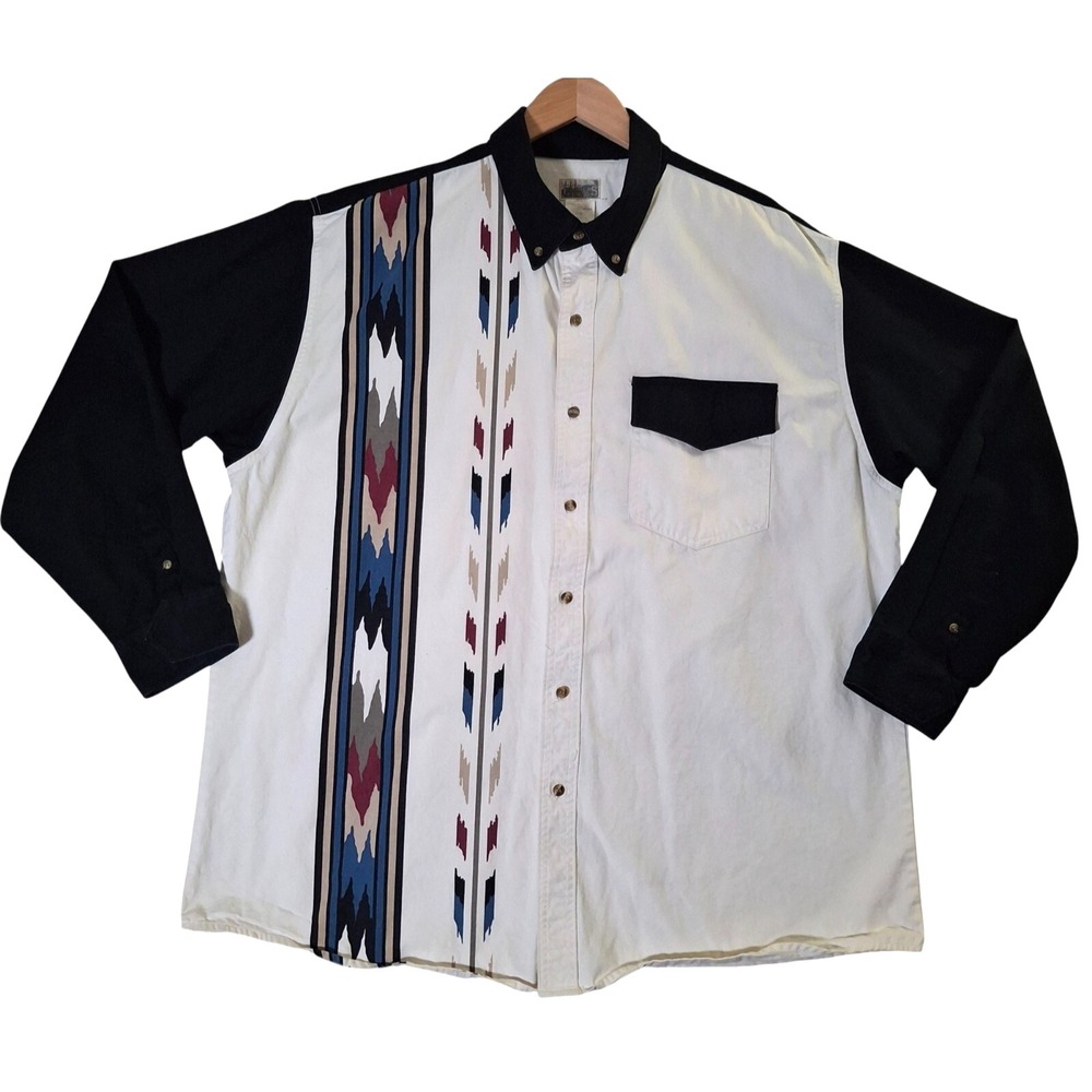 Vintage Express Rider Aztec Western Shirt‎ Men's 2XL White Button Down Rodeo